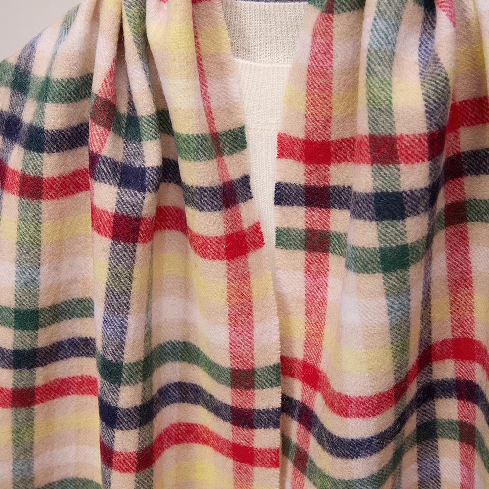 Men's and Women's Yarn-Dyed Plaid Wool Scarf - Versatile Winter Warm Pure Sheep Wool Neck Warmer Shawl