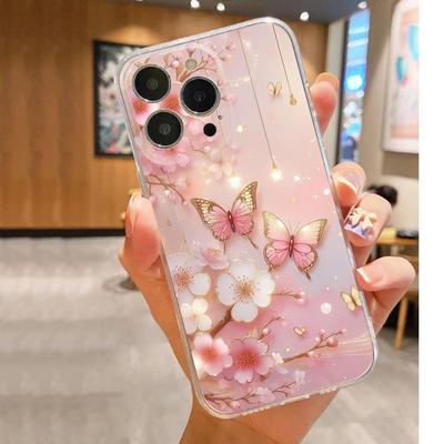 Zwei Schmetterlinge Anti-Drop Klare Hülle für iPhone 14/15/16/17 Pro Max Serie