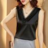 Dámské letní jednobarevné volné hedvábné saténové topy výšivka krajka Dámská košile halenka topy s výstřihem do V bez rukávů