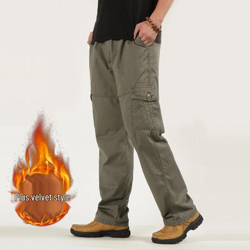 Men's Spring Elastic Waist Work Pants - Straight Leg, Loose Fit, Plus Size, Casual Long Pants for Middle-Aged and Elderly