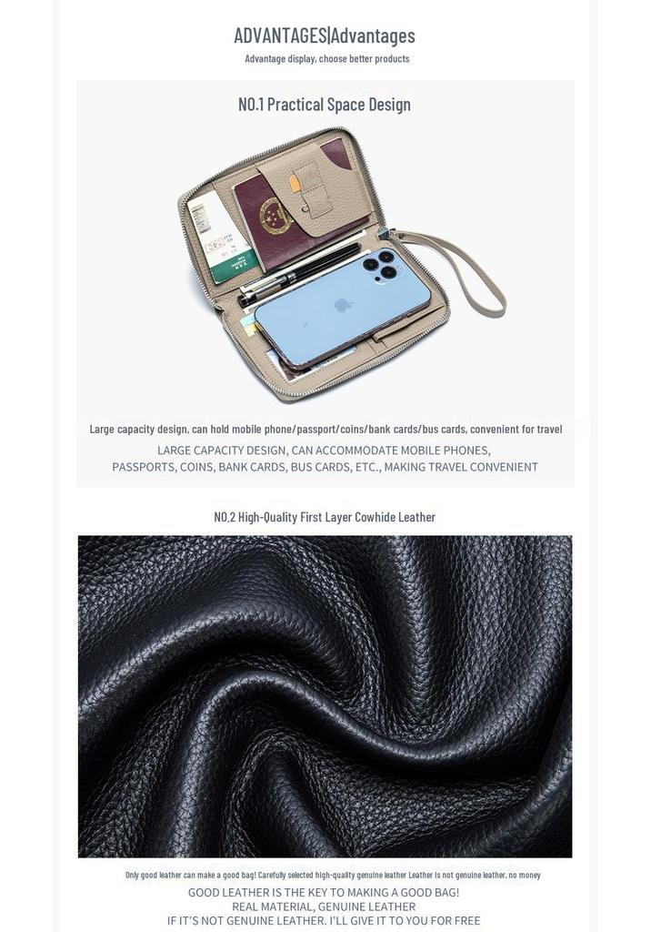 Genuine Leather Women's Anti-Theft Passport Holder & Large Capacity Wallet