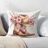 1 Piece A Pair Of Boots With Hat Theme, Square Pillowcase, Printed Material Suitable For Home Office, Sofa, Single Side Printing