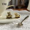 Handcrafted Metal Cat Figurines Miniature Teacup Statue, Cute Brass Dog Figurine, Handmade Alloy Animal Decor Collectable for DIY Craft, Tabletop