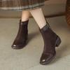 Krazing Pot Cow Skin Cow Suede Winter Square Toe Thick Heels Chelsea Fashion Boots Women Zipper Patch Work Women Ankle Boots