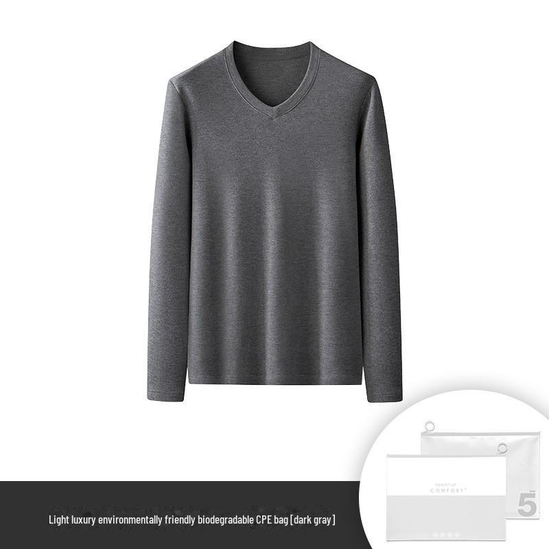 Men's Warm Double-Faced Fleece Tencel Top: Thickened, Velvet, Round-Neck, Solid Color, Perfect for Autumn and Winter.