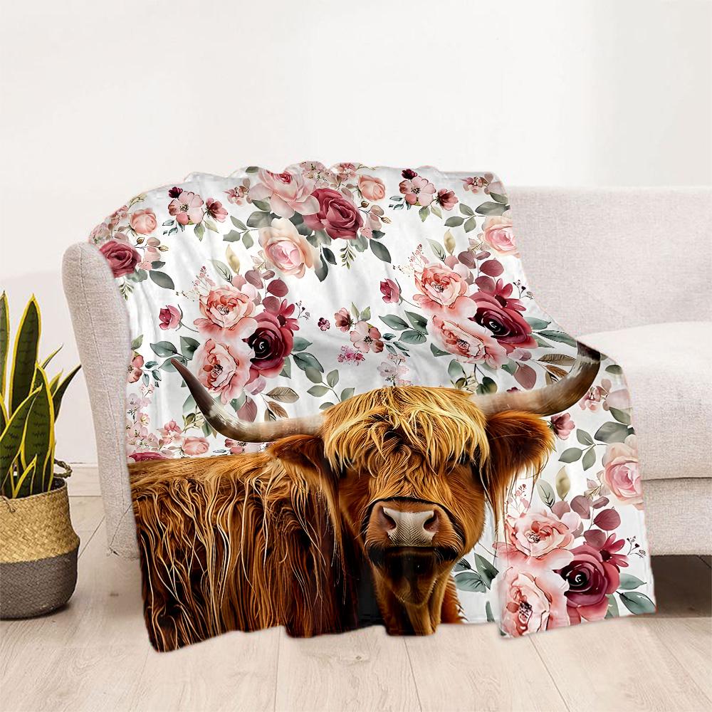 Vintage Flanelowy Koc z Wzorem Kwiatowym i Zwierzęcym - Miękki i Odpowiedni do Sof, Łóżek, Biur, Podróży, na Wszystkie Pory Roku oraz Świetny Prezent Świąteczny.