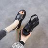 Fashion High quality 7CM Women Genuine Leather Wedges Sandals New Summer Platform High Heel Cross Peep Toe Sandals Concise Casual Shoes