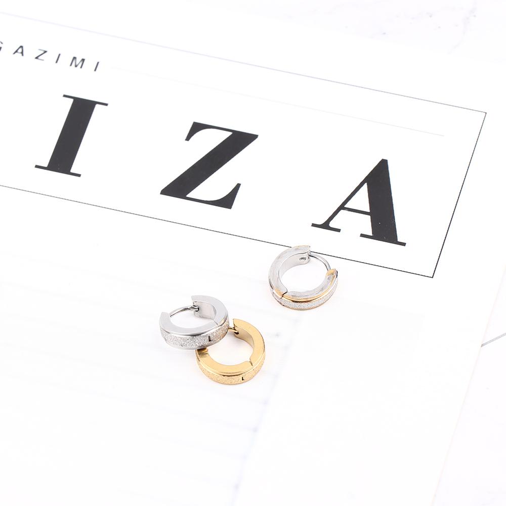 Dull Punk Stainless Steel Jewelry Man Fashion Gold Polish Simple Circle Hoop Earrings