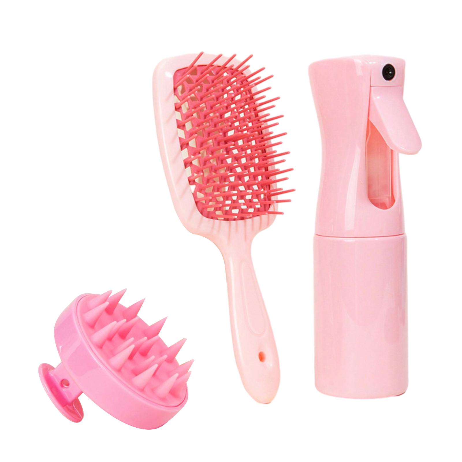 Samponkefe fejbőrmasszázs + spray palack adagoló + csontváz fésű formázó simító fésű rózsaszín