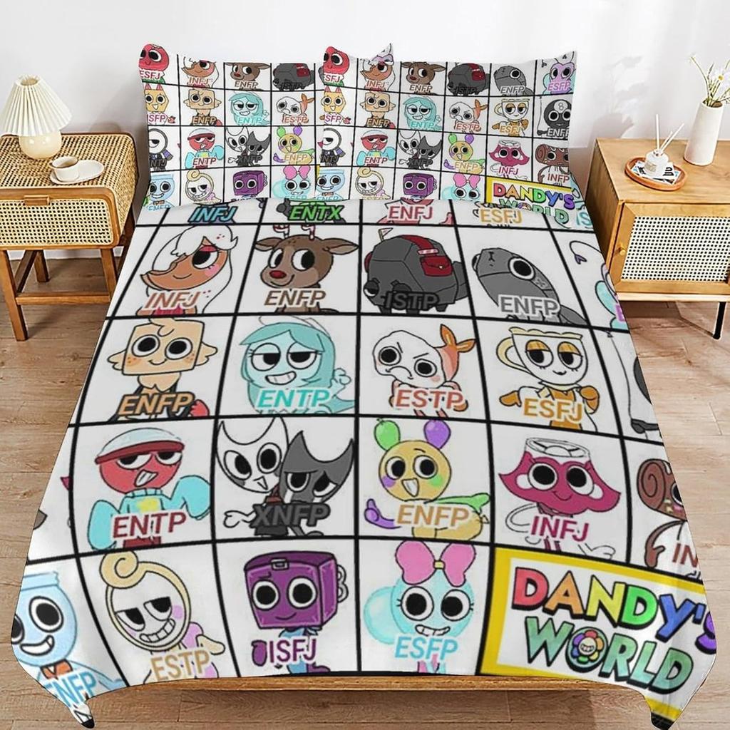 D-Dandy's World Bedding Set 3D Printed Anime Duvet Cover Set with Pillowcases Boy Teens Girl Birthday Gift Soft Cute Bedclothes