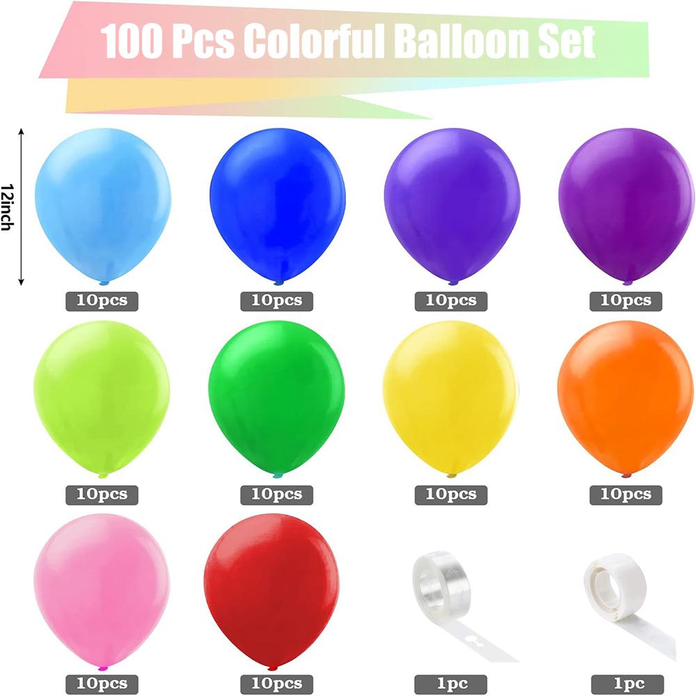 100PCS multi-color latex balloon set suitable for birthday parties, weddings, Valentine's Day party decoration