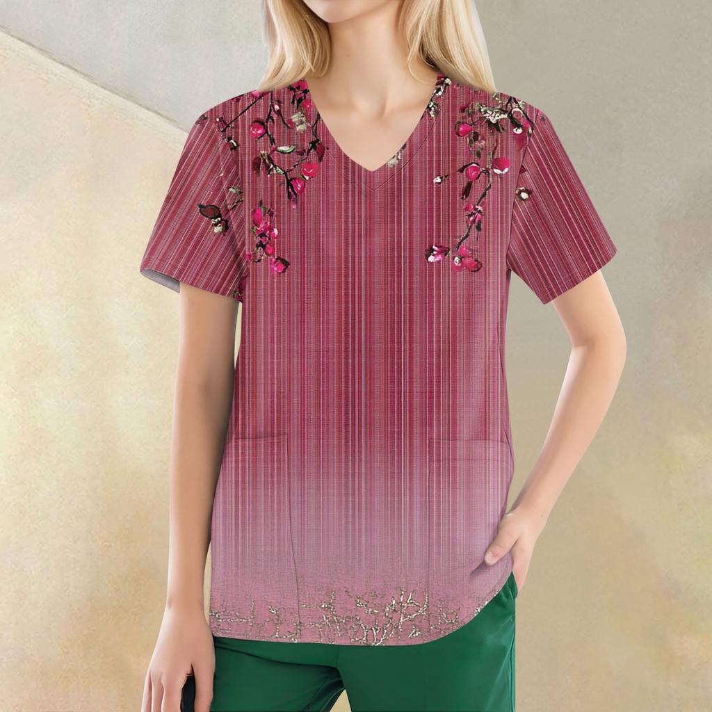 Women's V-neck Fashion Casual Printed Tops And Protective Workwear