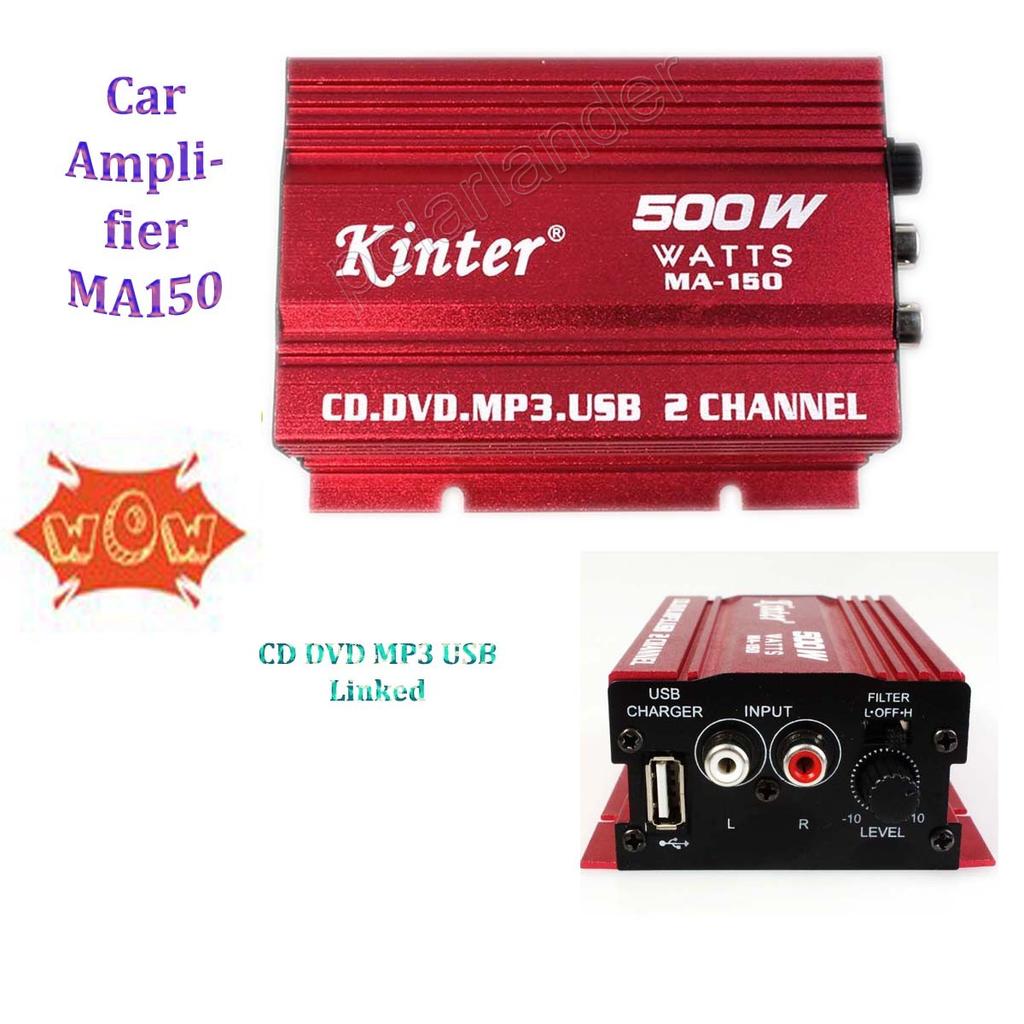 Car Amplifier 2 Channel Output MA150 500W HiFi Digital 12V Stereo Audio CD DVD MP3 USB Power Amplifier for Motorcycle &Car
