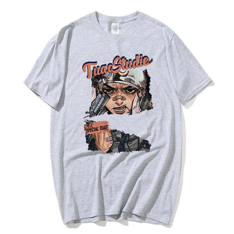 

2025 T Shirt Men Tuao Studio Print Pattern Tshirt Men Streetwear Fashion Round Neck Short Sleeve Cotton Top Men Casual Loose Tee 4XL сірий