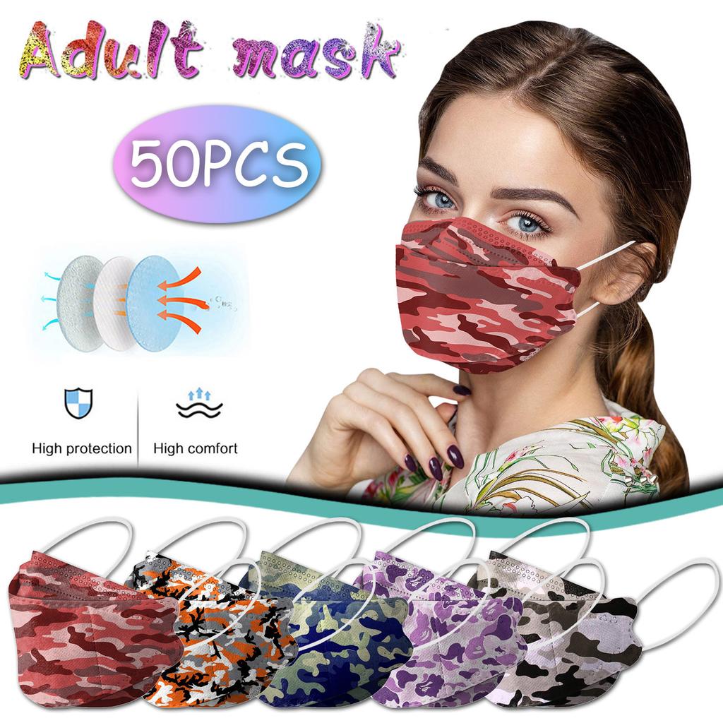 50PCS Unisex Adult Camouflage Print Outdoor Mask Protective Disposable Face Mask