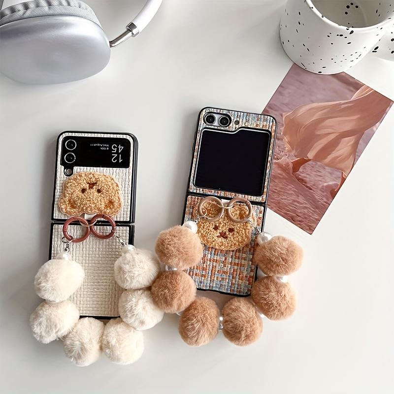 Persönlichkeit Bär Damen Furnier Klapphülle mit Plüscharmband für Samsung Galaxy Z Flip 6 5 4 3
