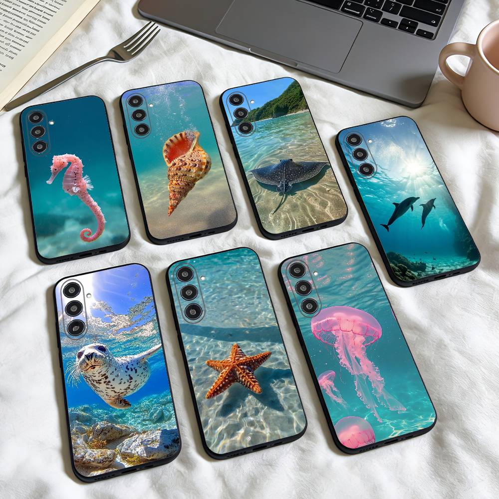 Cool Marine Life Patterns Phone Case For Samsung Galaxy A73,A72,A71,A70,A53,A52,A51,Others Soft Black Shell