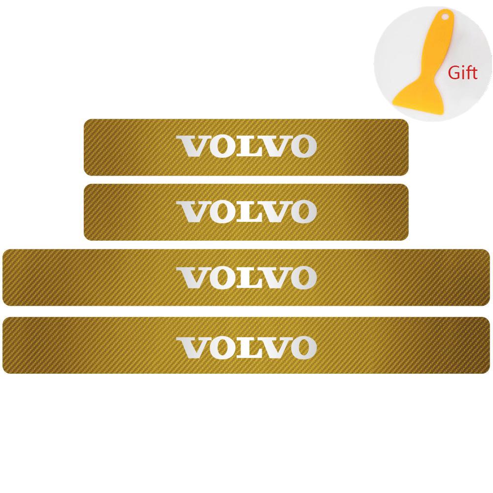 4PCS Car Styling Carbon Fiber Car Door Sill Protected Stickers Auto Emblem Decals For Volvo RDESIGN T6 AWD S40 S60 XC60 XC90 V60