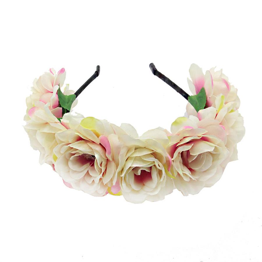 New Bridal Rose Flower Crown Headband Wedding Headpiece Hair Band for Women Artificial Wreaths Garland Bridesmaid Hair Hoop Gift