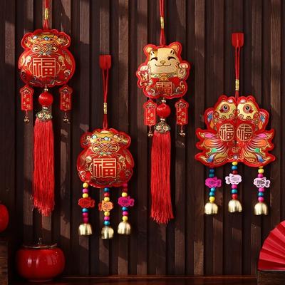 The God of Fortune Chinese New Year Decoration Red Embroidered Year of The Horse Hanging Decoration Chinese Style Traditional