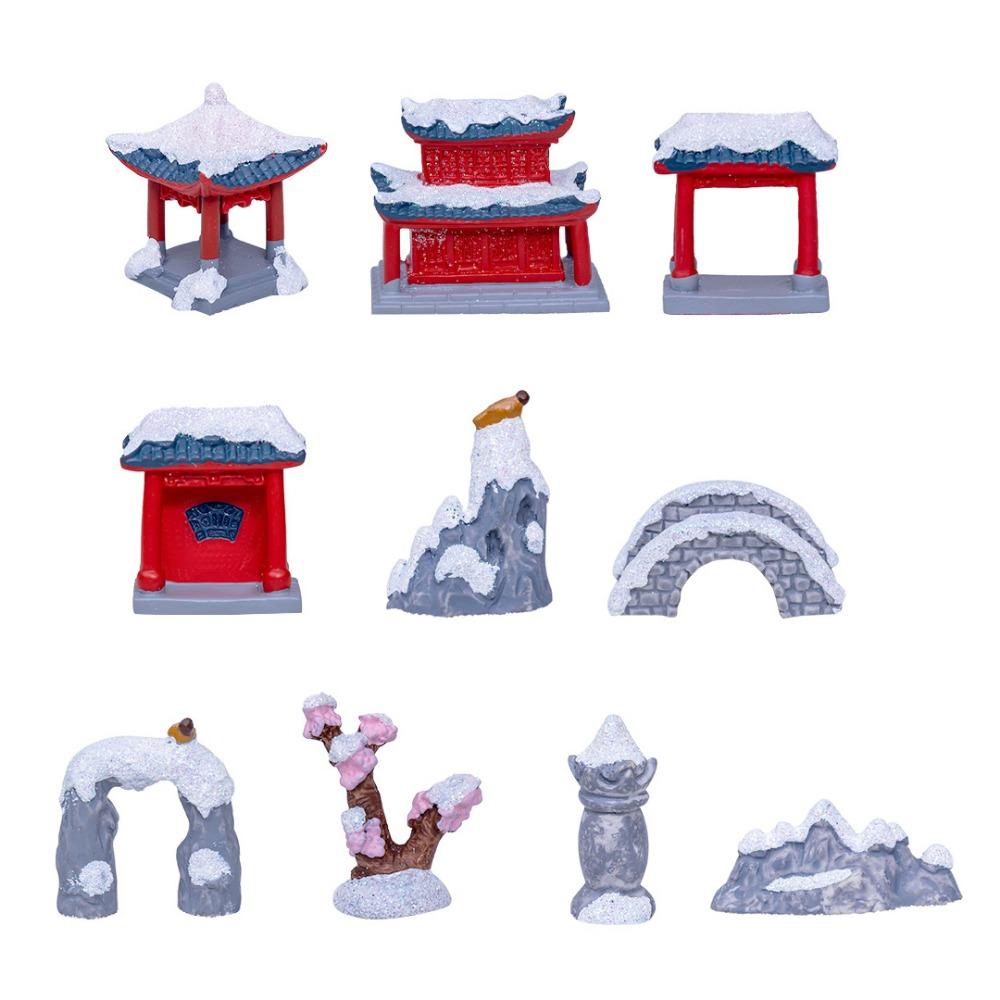 10pcs/set Chinese Style Retro Archway Bridge Snow Scenery Simulation Ancient Construct Layout Lifelike Resin