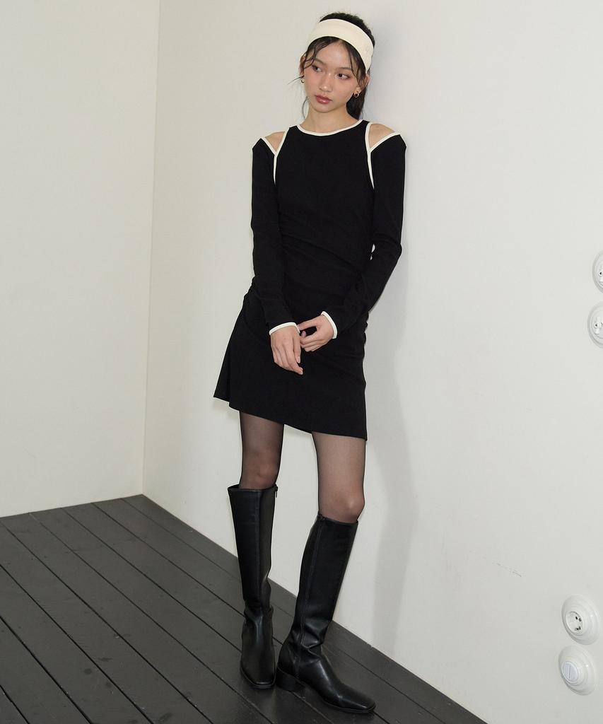 Salon De Yon Line Point Cut-Off Mini Dress_ Black
