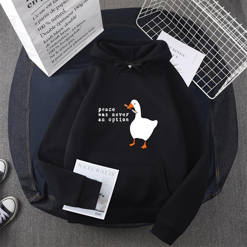 Casual sweater men's and women's autumn and winter new big white goose couple hooded jumper