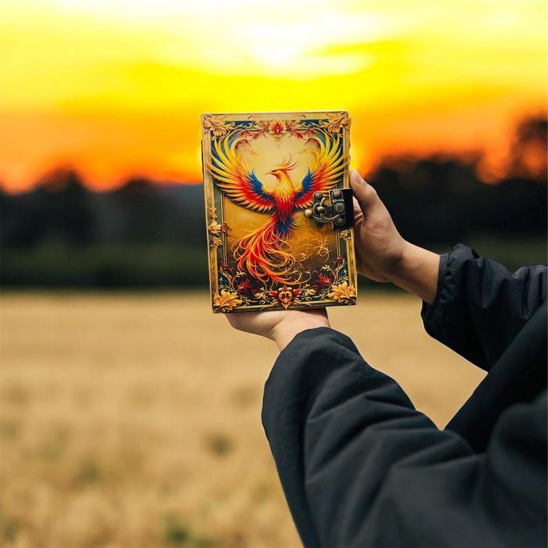 Phoenix Art Leather Journal | Vintage Handmade Diary with Antique Lock