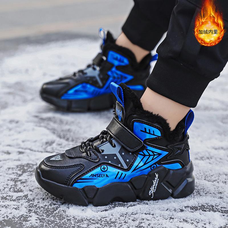 Children's cotton shoes winter new velvet warm boys sports shoes leather waterproof fashion student big cotton shoes