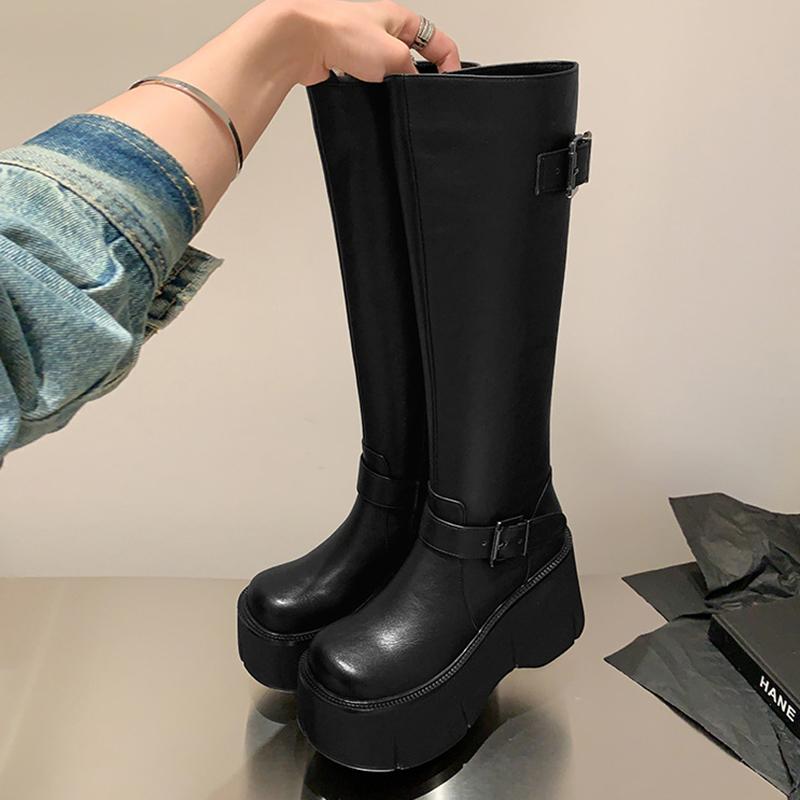 Women Punk 10CM Platform Buckle Boots Shoes Chunky Motorcycle Simplicity Boot Cool Nightclub Party Zipper Casual Outdoor Shoes