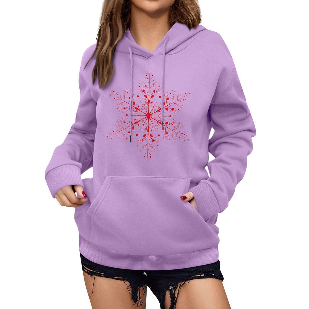 Women's Winter Christmas Printed Pullover Hooded Sweatshirt Fleece Long Sleeve Sweatshirt