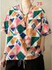 Summer Printed Short-sleeved T-shirt V-neck Cotton and Linen Loose Large-size Women's Top T-shirt Cotton and Linen Shirt