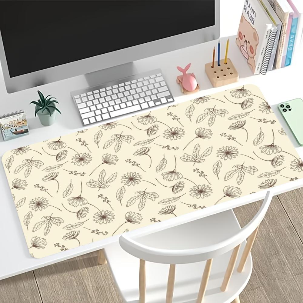 Botanical Line Art Floral Extended Gaming Mouse Pad Non Slip Desk Surface Minimal Vintage Sketch Flower Art Print For Gaming