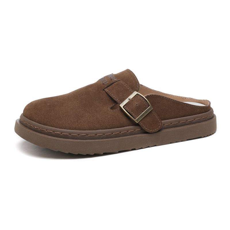 

Retro leather Birkenstock bag head half slippers women s spring new lazy casual half slippers 40 темно-коричневого кольору