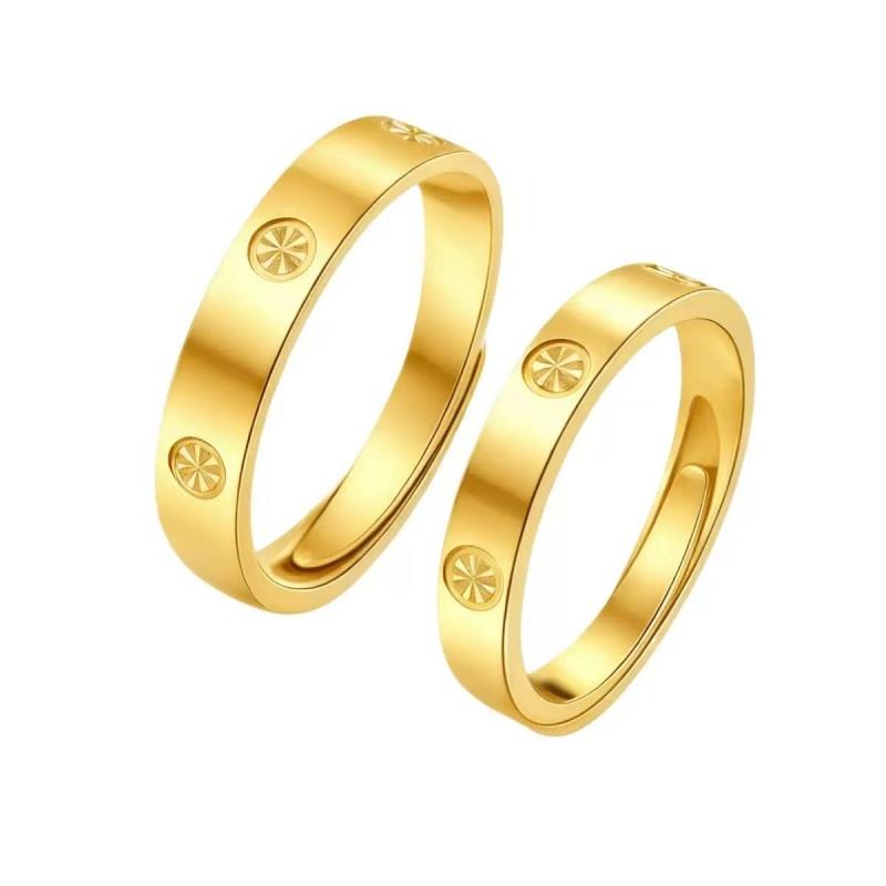 Adjustable Classic Couple Rings Set Rhodium/Gold Plated Brass Open Rings with Zircon Flower Design for Lovers