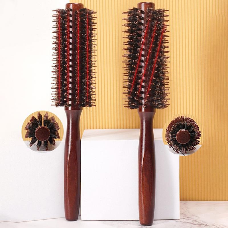 Natural Boar Bristle Hair Round Brush Wood Handle Round Barrel Hair Comb Hair Roller Brush Hairdressing Styling Tools
