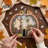 Decorative Holiday Puzzles Halloween Wooden Ghost Puzzle Wood Pumpkin Shape & Garden Precision Cut Jigsaw Pattern Puzzles Table Centerpiece for Home