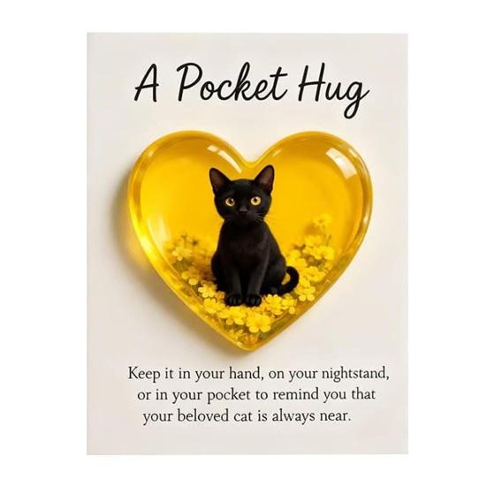 Cat Memorial Pocket Hug with Inspirational Card Emotional Support Heart-Shaped Sleeping Cat Charm Keepsake Figurine Decoration Cat Owners Lovers Gift