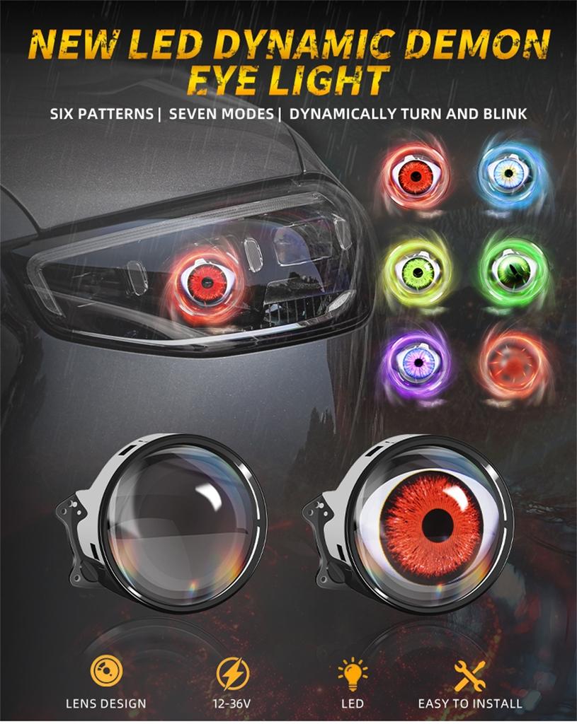 2PCS Devil Eyes LED Headlights Dynamic LED Car Headlight Motorcycle Front Spotlight Angel Eyes Lenses for Car Headlights