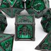 7 Pcs Black Green Skull Metal Dice Solid Metal Polyhedral Dice Set Suitable for Role-Playing RPG Board Game Card Game