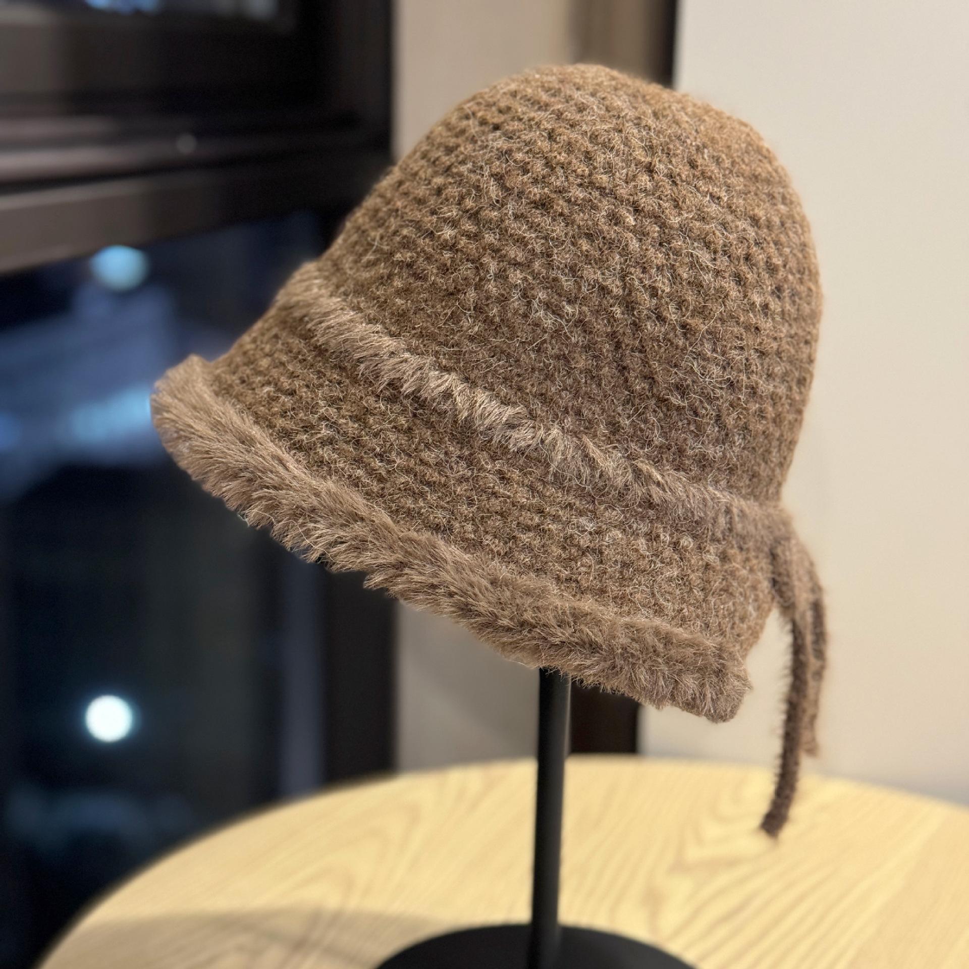 

Новая вязаная шапка-рыбачка из норкового вельвета с разрезом сзади для женщин, осенне-зимняя, с защитой ушей, теплая шапка-ведерко, модная шапка-ведерко с бантом Adjustable