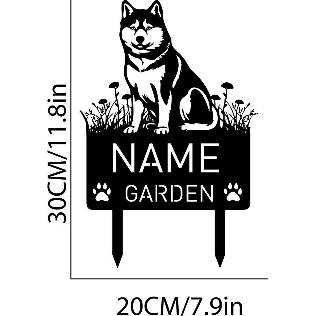 Individueller Metall Shiba Inu Hund Gedenk-Gartenstecker Grabstein Personalisierbares Haustier-Namensschild