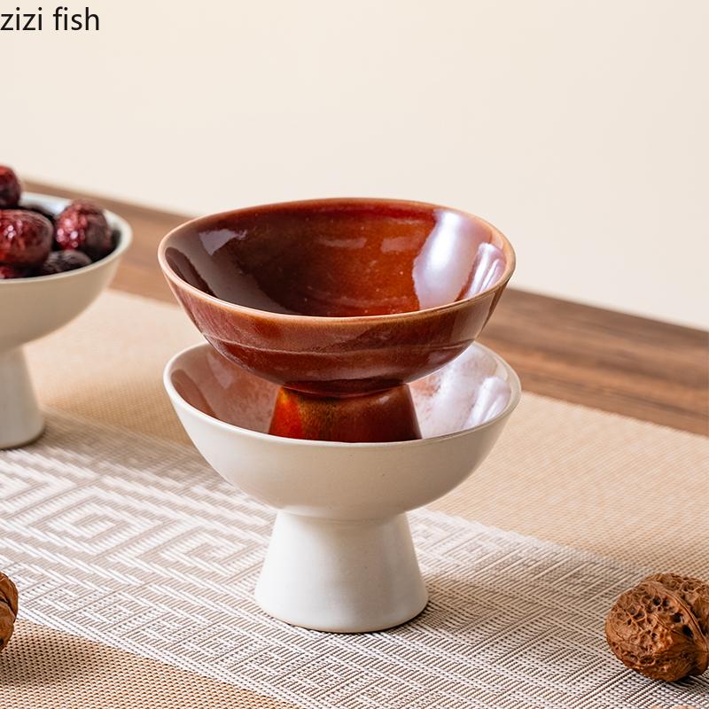 Ceramic High Footed Bowl Ice Cream Cup Dessert Plate Snack Bowl Sasebo Bowls Fruit Plate Candy Platter Dim Sum Dish Cake Plates
