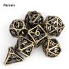 7 Pcs Yellow Bone Metal Dice Hollow Metal Polyhedral Dice Set Suitable for Role-Playing RPG  Board Game Card Game