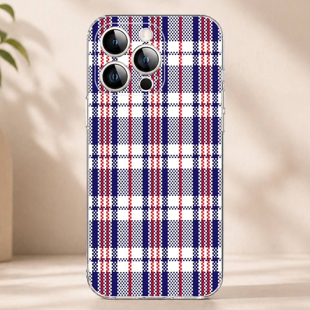 Block Match Plaid Phone Case for iPhone 17 16 Pro Plus Air 16E 15 14 13 12 11 Max Mini Transparent Cover