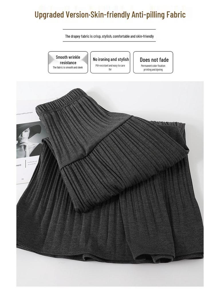 Korean Style Woolen Pleated A-line Skirt: High Waist, Hip-Covering, Draped Half Skirt for Women, Autumn/Winter Fashion.