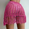 Hollow Out Sexy Beach Skirt Women Belt Solid Elastic Cut-out Knitted Skirt Summer Holiday Casual Split Tassels Mini Skirt 25173