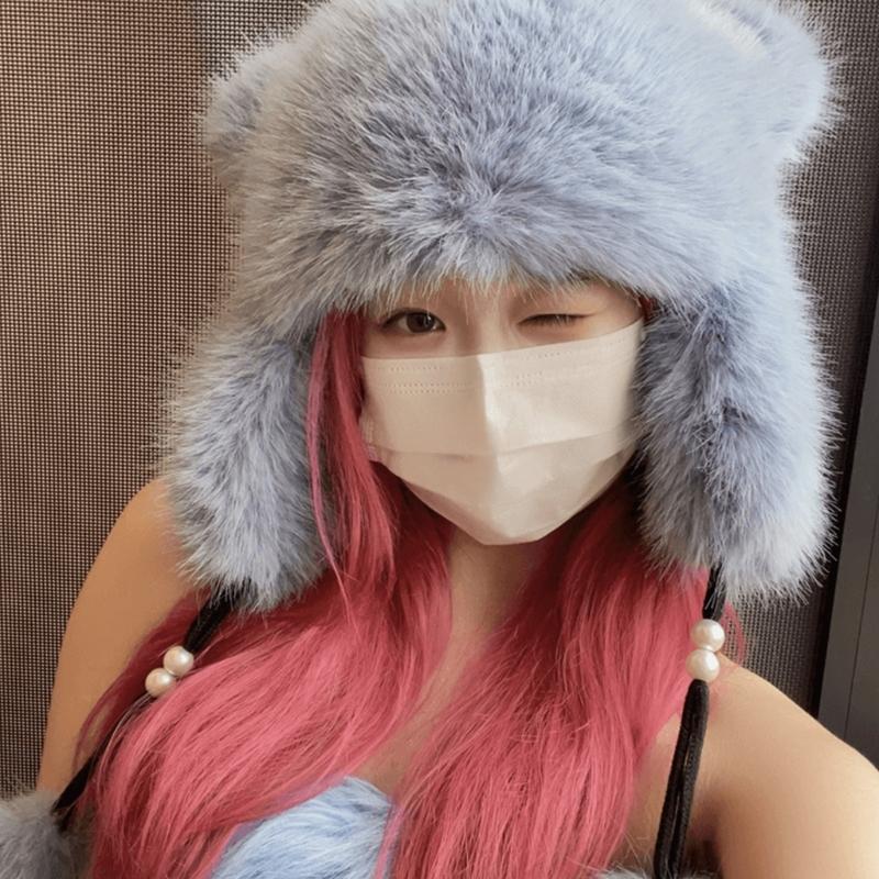Teens Keep Warm Bear Ear Shape Hat Winter Driving Trapper Hat for Sweet Girls