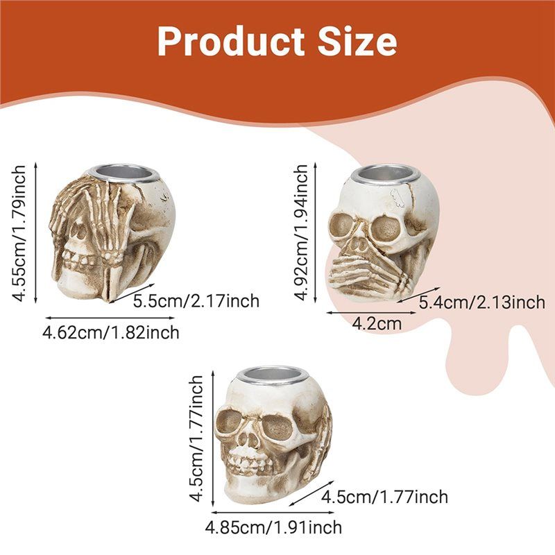 Feb.Resin Craft Halloween Skull Candle Holder, Table Decor Centerpiece Candlestick Candles, Spooky Creepy Design