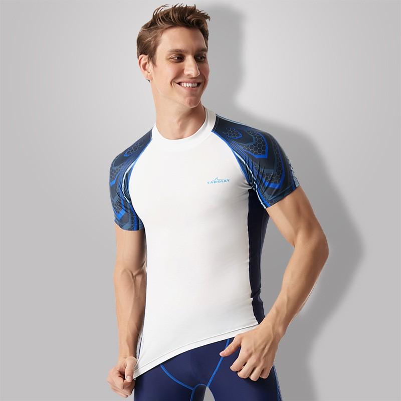 Mens Short Sleeve Rash Guard Set Quick Dry UV Protection Swimwear Surfing Diving Swimming